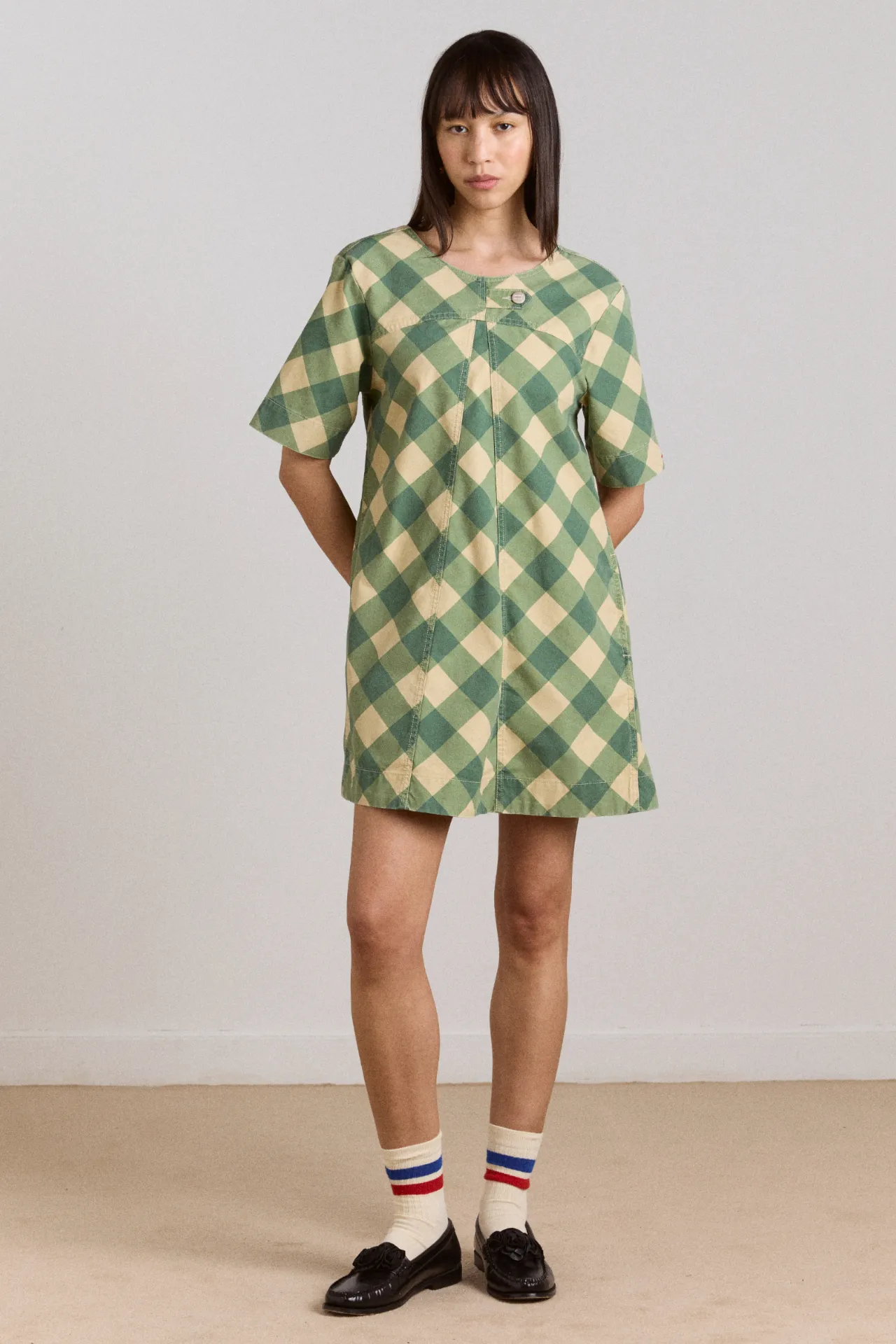 reversible bridget mini dress - gingham sold by Damson Madder