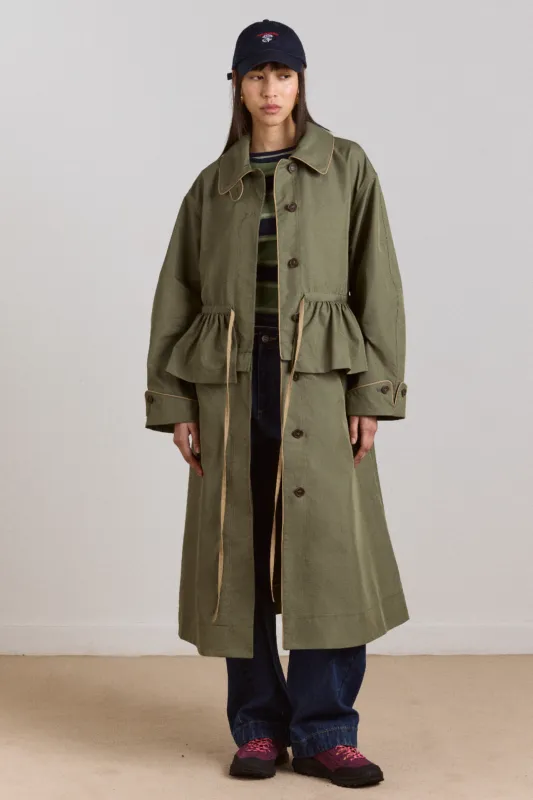 myrtle trench in khaki sold by Damson Madder