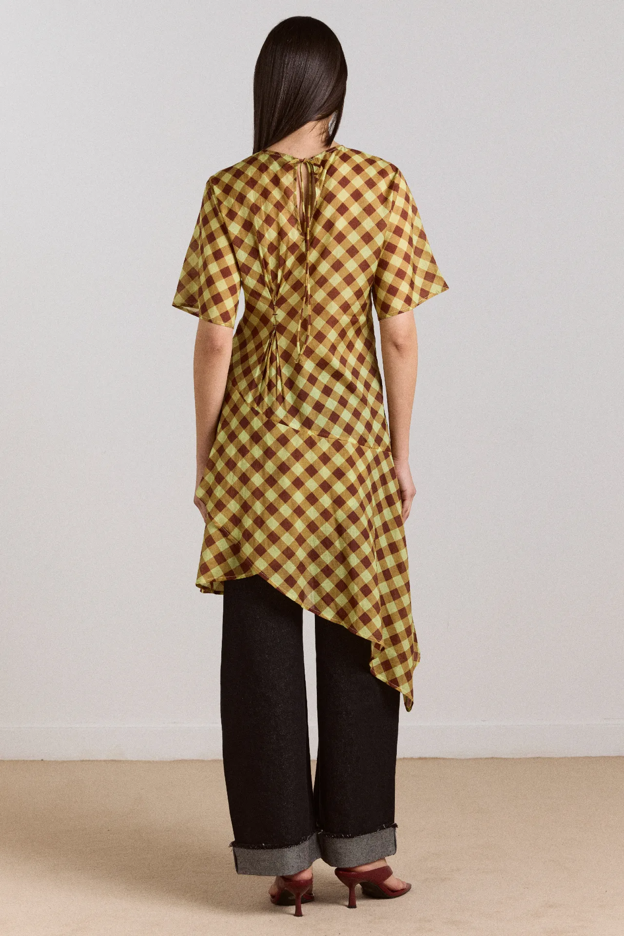 harmony sheer midi dress - choc avo gingham sold by Damson Madder product image thumbnail 3