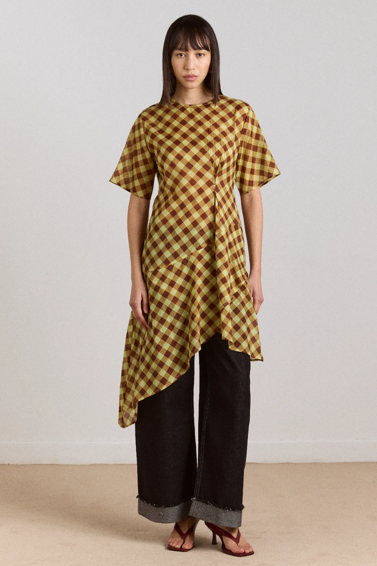 harmony sheer midi dress - choc avo gingham sold by Damson Madder product image thumbnail 2