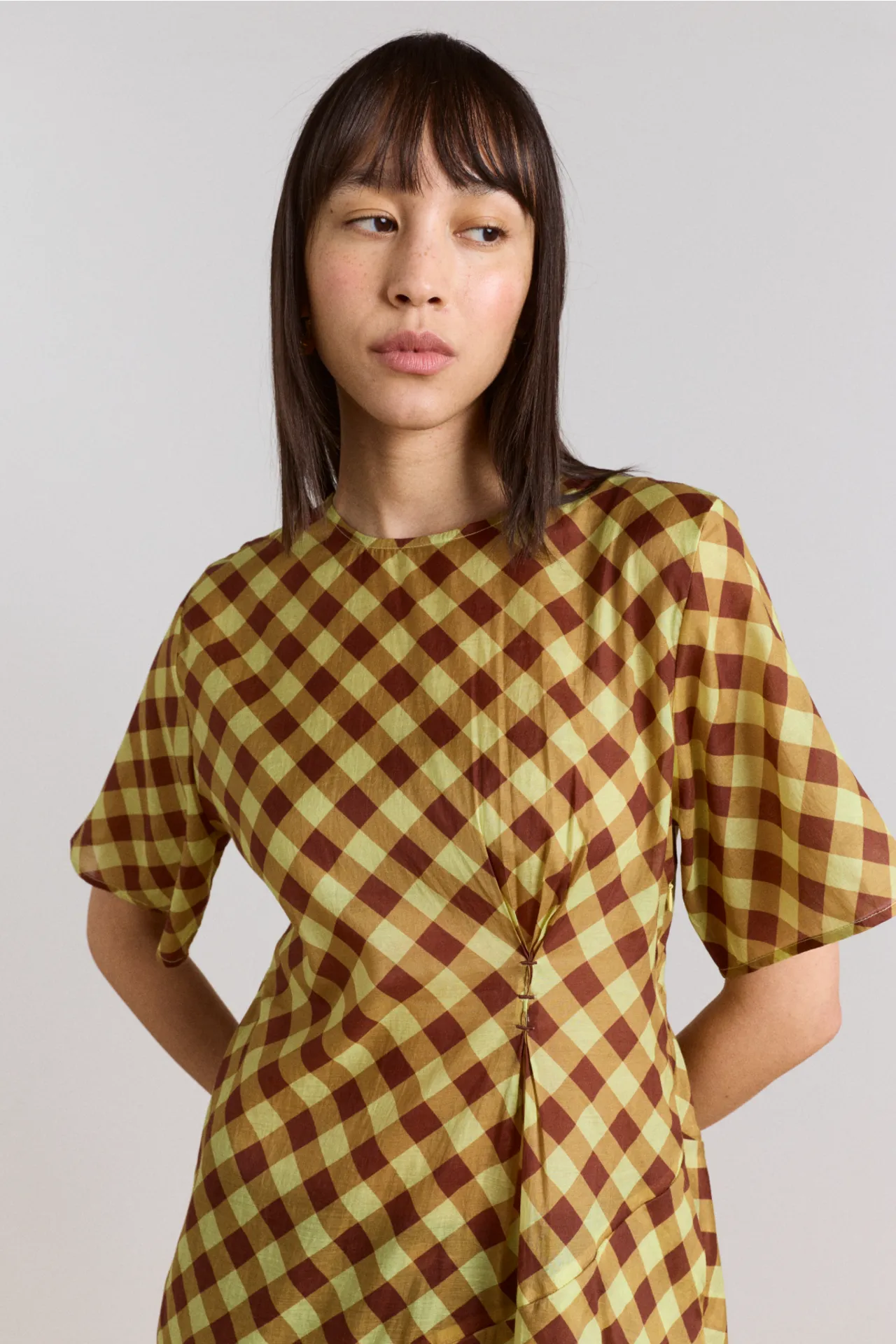 harmony sheer midi dress - choc avo gingham sold by Damson Madder product image thumbnail 5