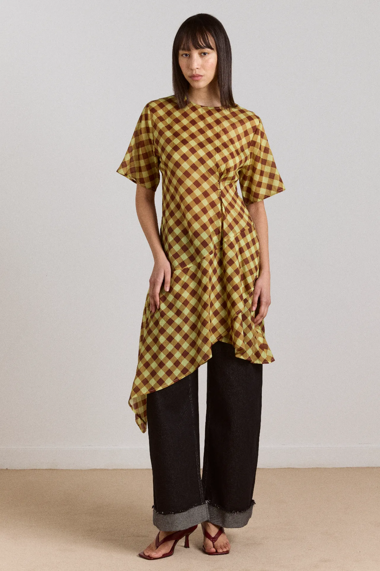 harmony sheer midi dress - choc avo gingham sold by Damson Madder product image thumbnail 4