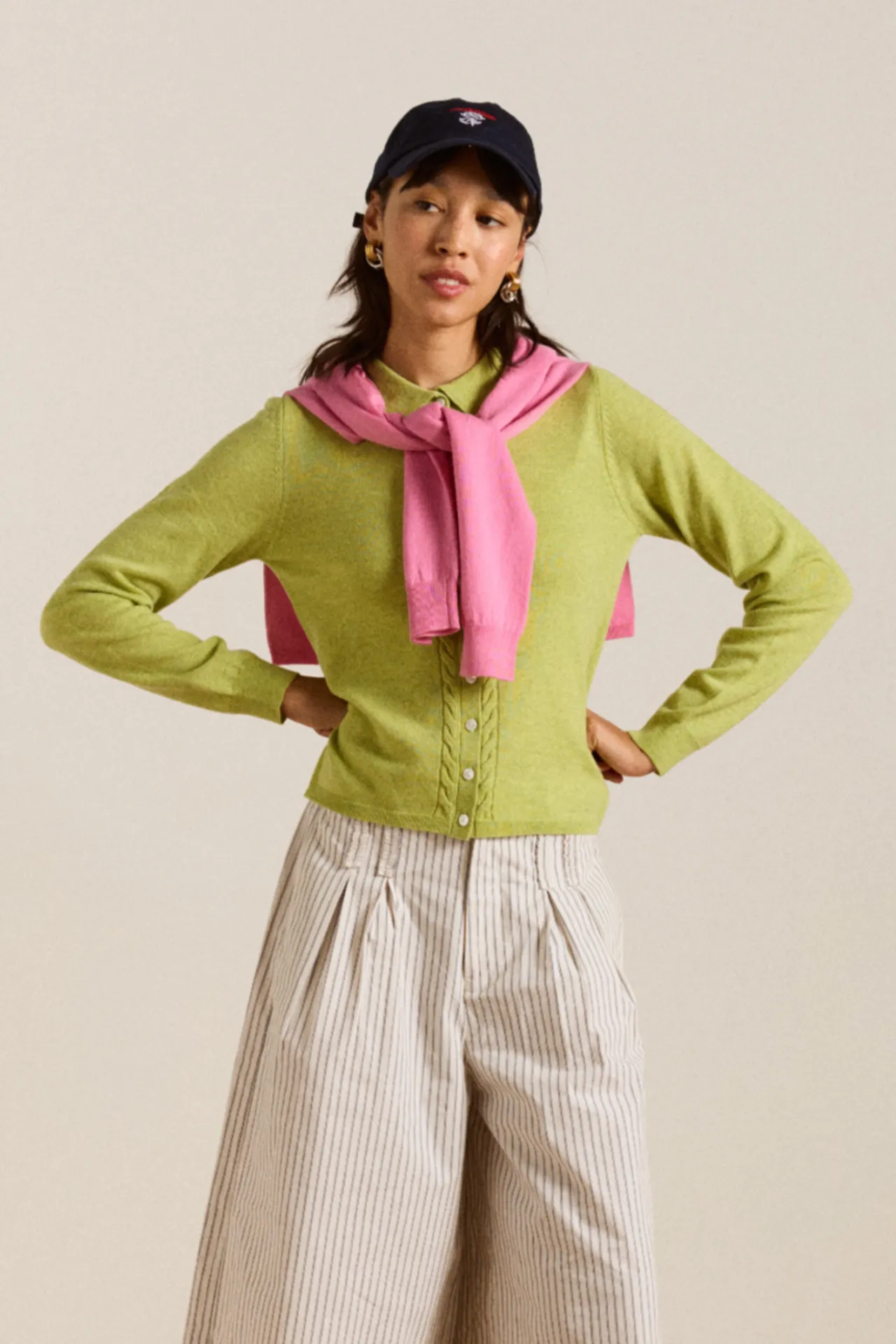 Voula Wool And Cashmere Blend Cardigan - Lime sold by Damson Madder