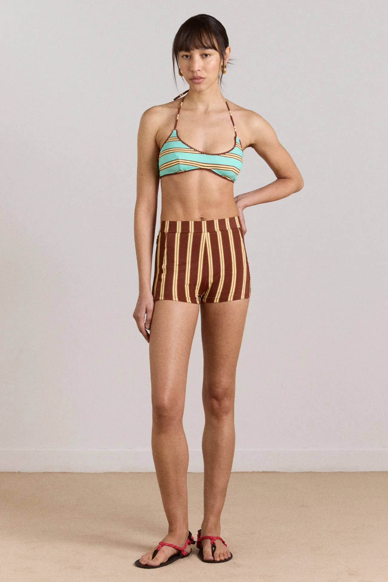 trudi reversible bikini top - mint or choc stripe sold by Damson Madder product image thumbnail 3