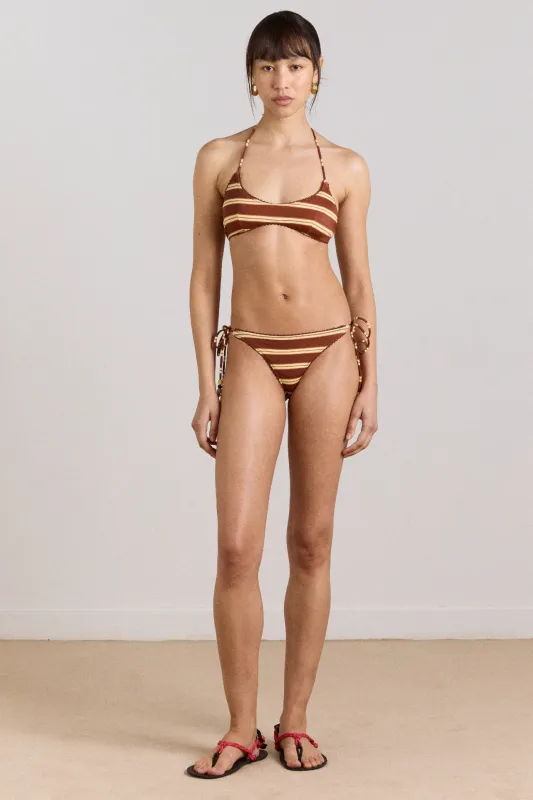 trudi reversible bikini top - mint or choc stripe sold by Damson Madder