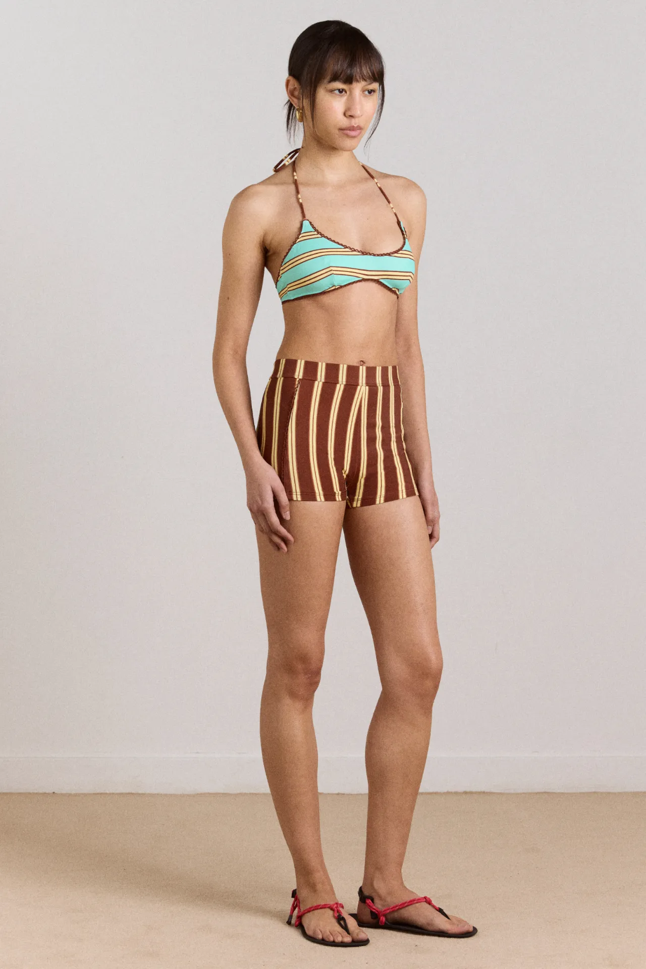 trudi reversible bikini top - mint or choc stripe sold by Damson Madder product image thumbnail 5