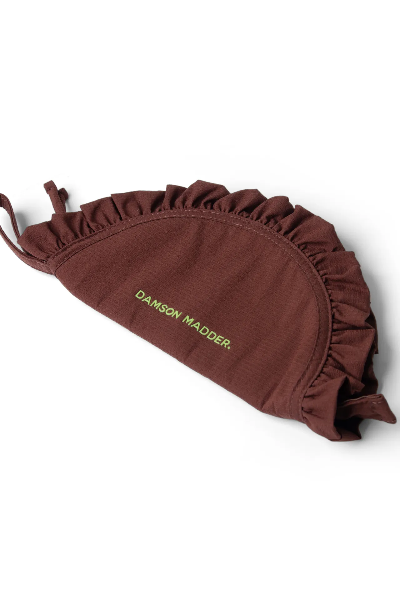 ruffle half moon makeup bag - chocolate sold by Damson Madder