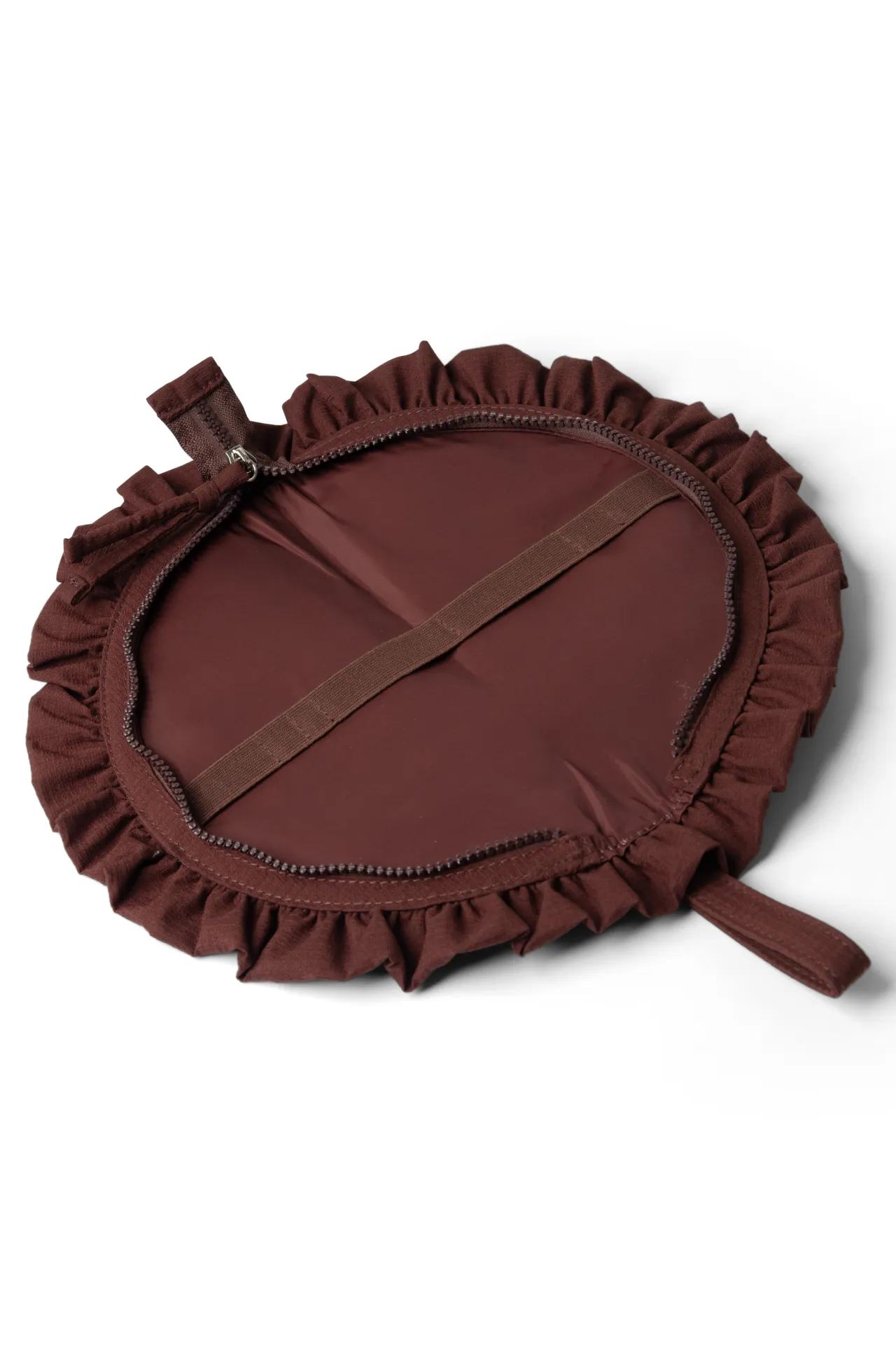 ruffle half moon makeup bag - chocolate sold by Damson Madder product image thumbnail 2