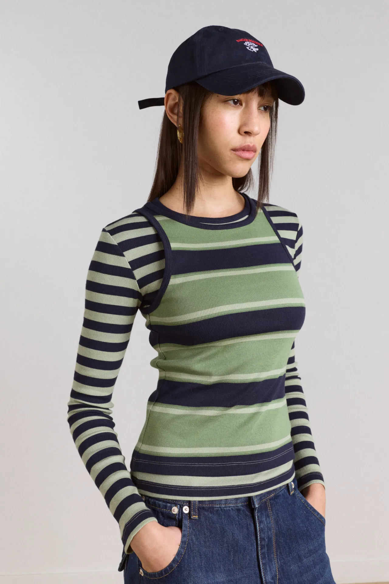 cap with flower embroidery - navy sold by Damson Madder product image thumbnail 4