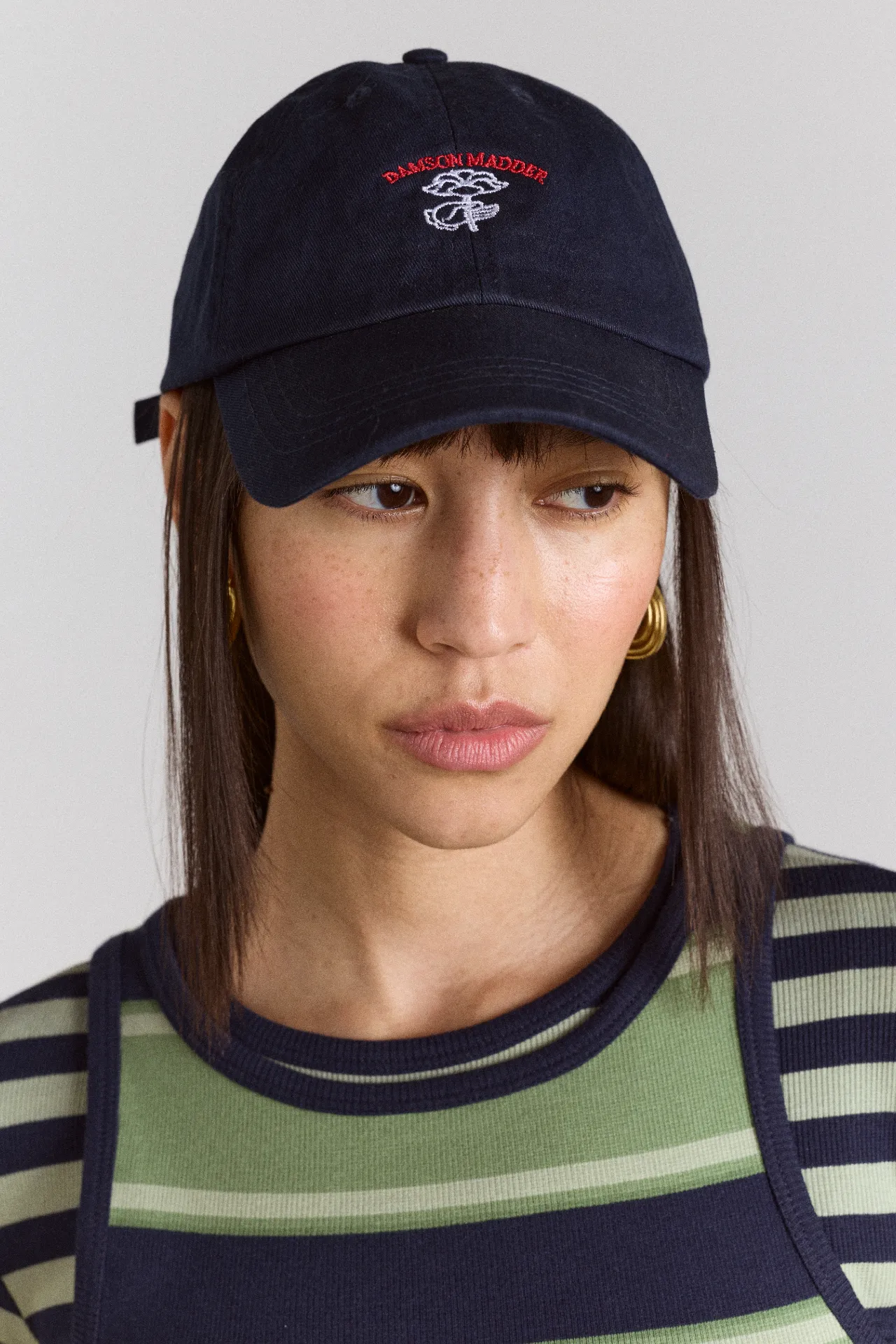 cap with flower embroidery - navy sold by Damson Madder