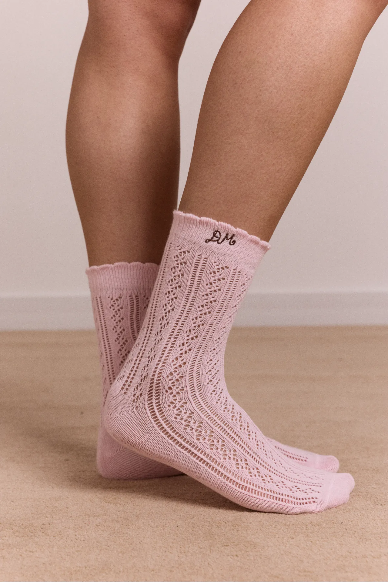 Calf Length 2 Pack Pointelle Socks - Choc & Pink sold by Damson Madder product image thumbnail 3