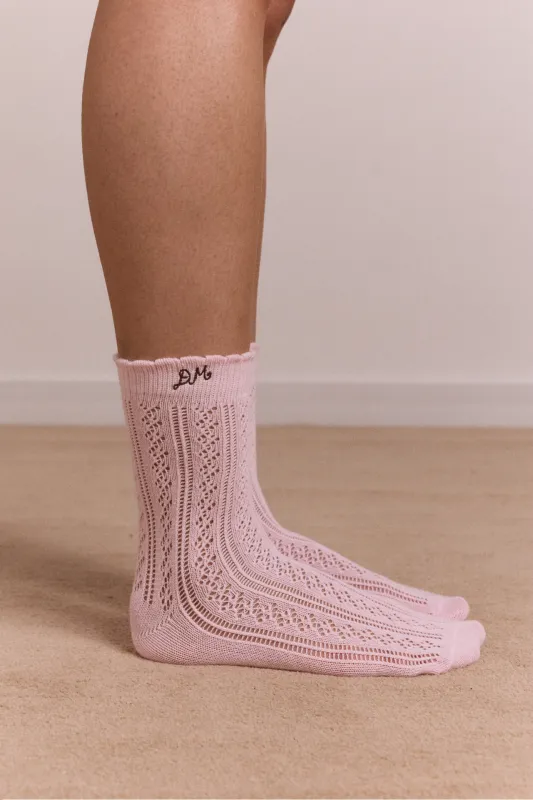 Calf Length 2 Pack Pointelle Socks - Choc & Pink made by Damson Madder
