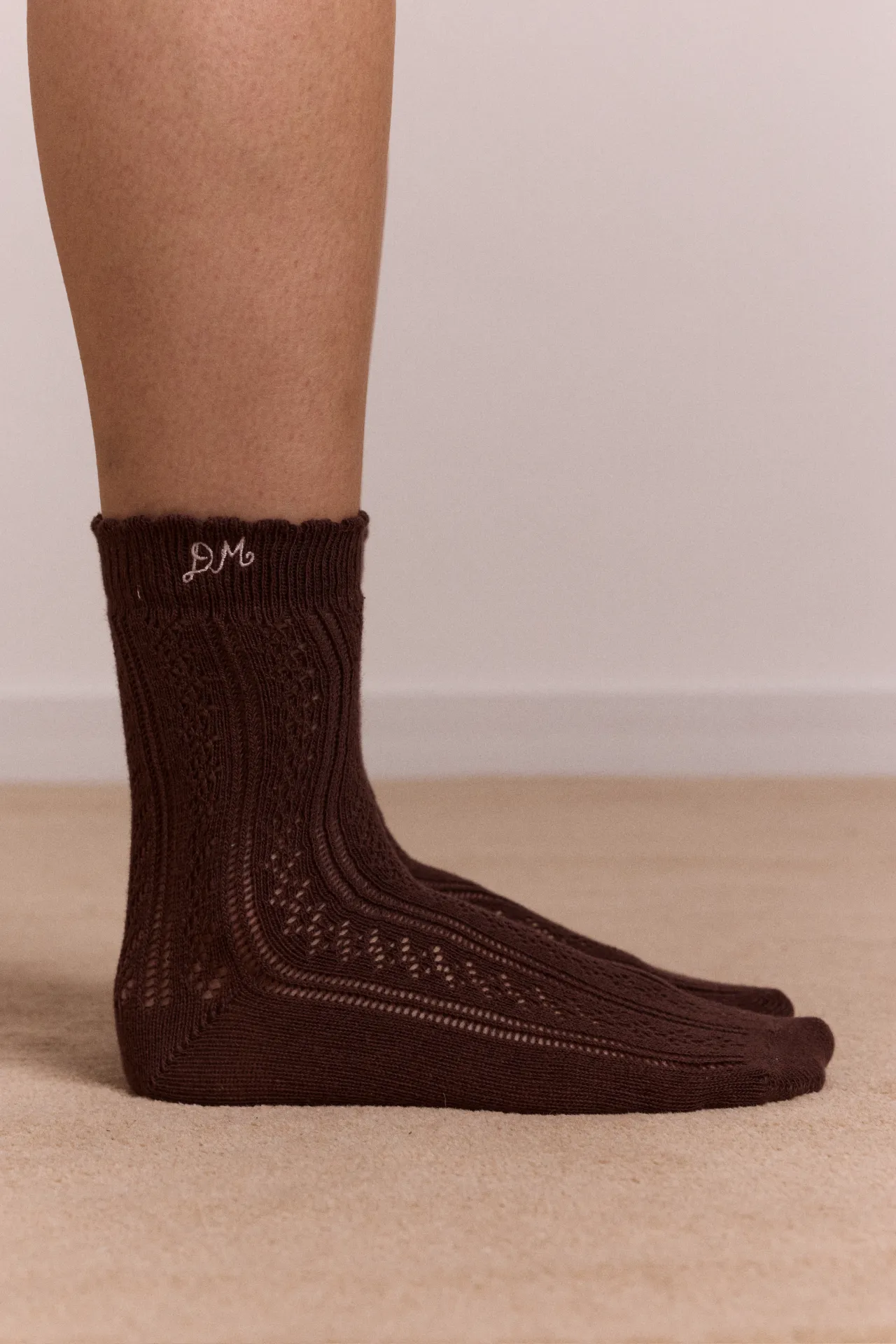Calf Length 2 Pack Pointelle Socks - Choc & Pink sold by Damson Madder product image thumbnail 2