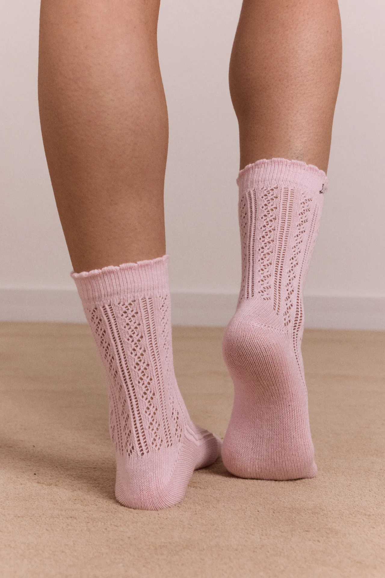 Calf Length 2 Pack Pointelle Socks - Choc & Pink sold by Damson Madder product image thumbnail 5