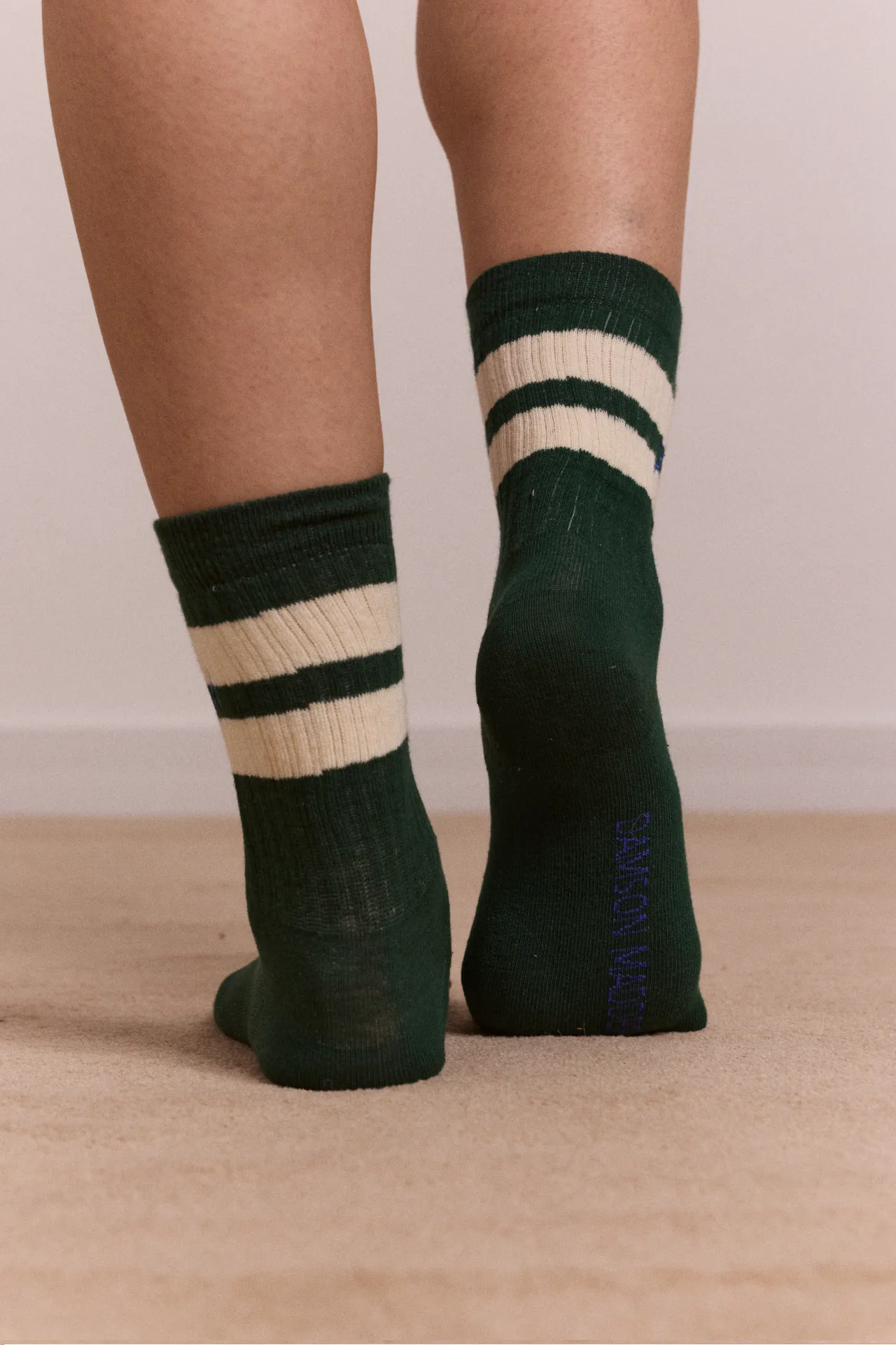 sporty calf length socks - green & cream sold by Damson Madder product image thumbnail 2