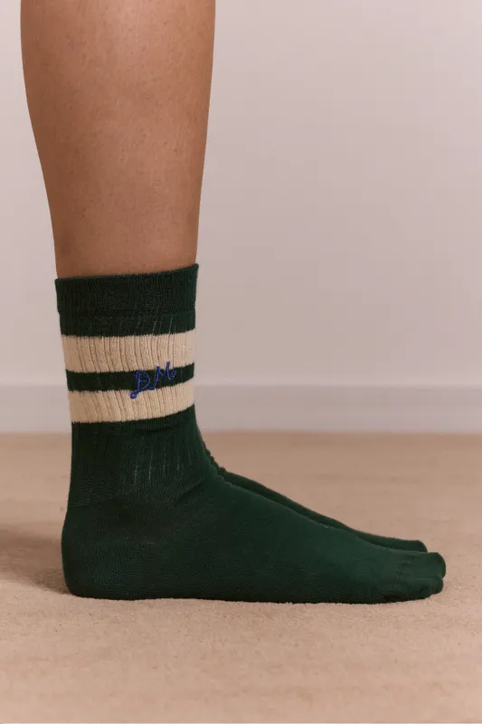 sporty calf length socks - green & cream sold by Damson Madder