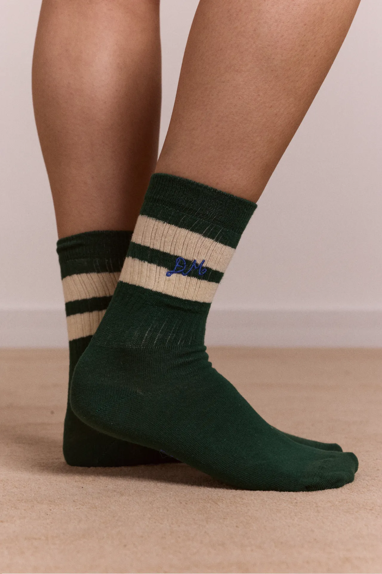sporty calf length socks - green & cream sold by Damson Madder product image thumbnail 3