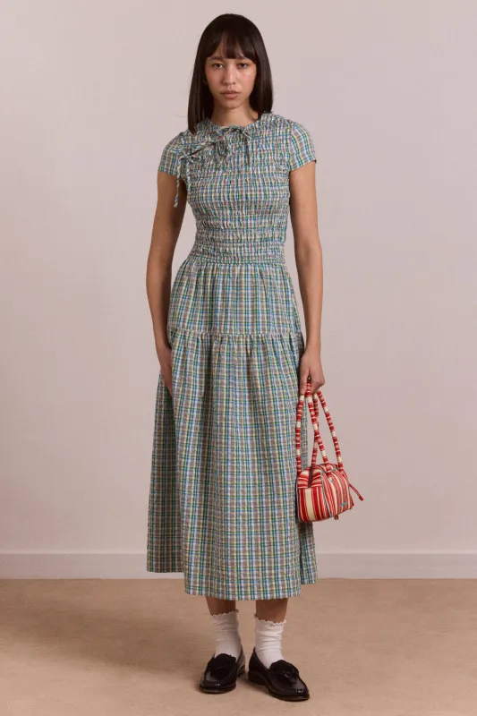 ebba midi dress - picnic blue check sold by Damson Madder