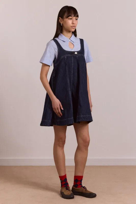 immy mini dress - dark wash made by Damson Madder