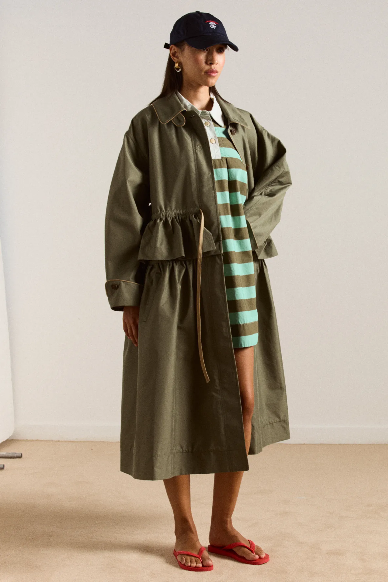 maggie mini polo dress - aqua olive stripe sold by Damson Madder product image thumbnail 5