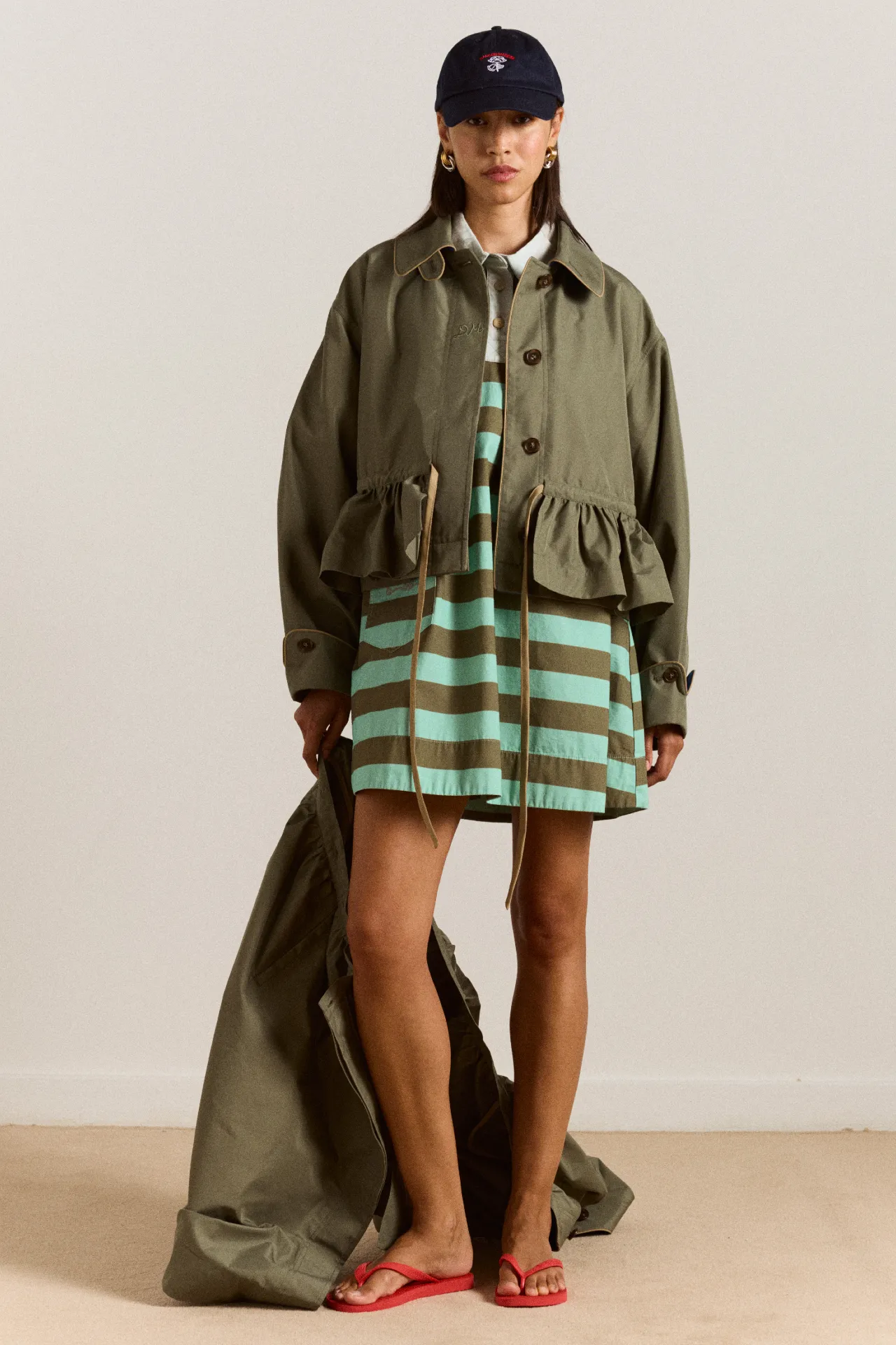 maggie mini polo dress - aqua olive stripe sold by Damson Madder product image thumbnail 2