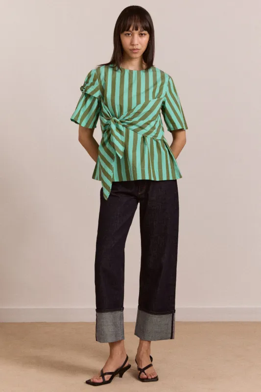 estelle t-shirt blouse - aqua olive stripe sold by Damson Madder