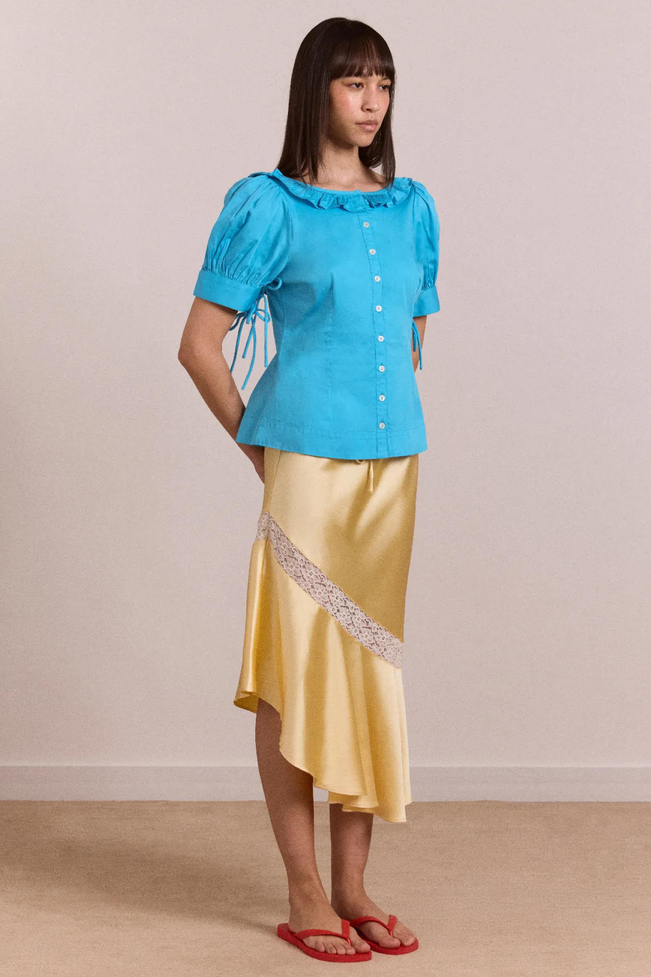 delphia satin midi skirt - butter sold by Damson Madder product image thumbnail 3