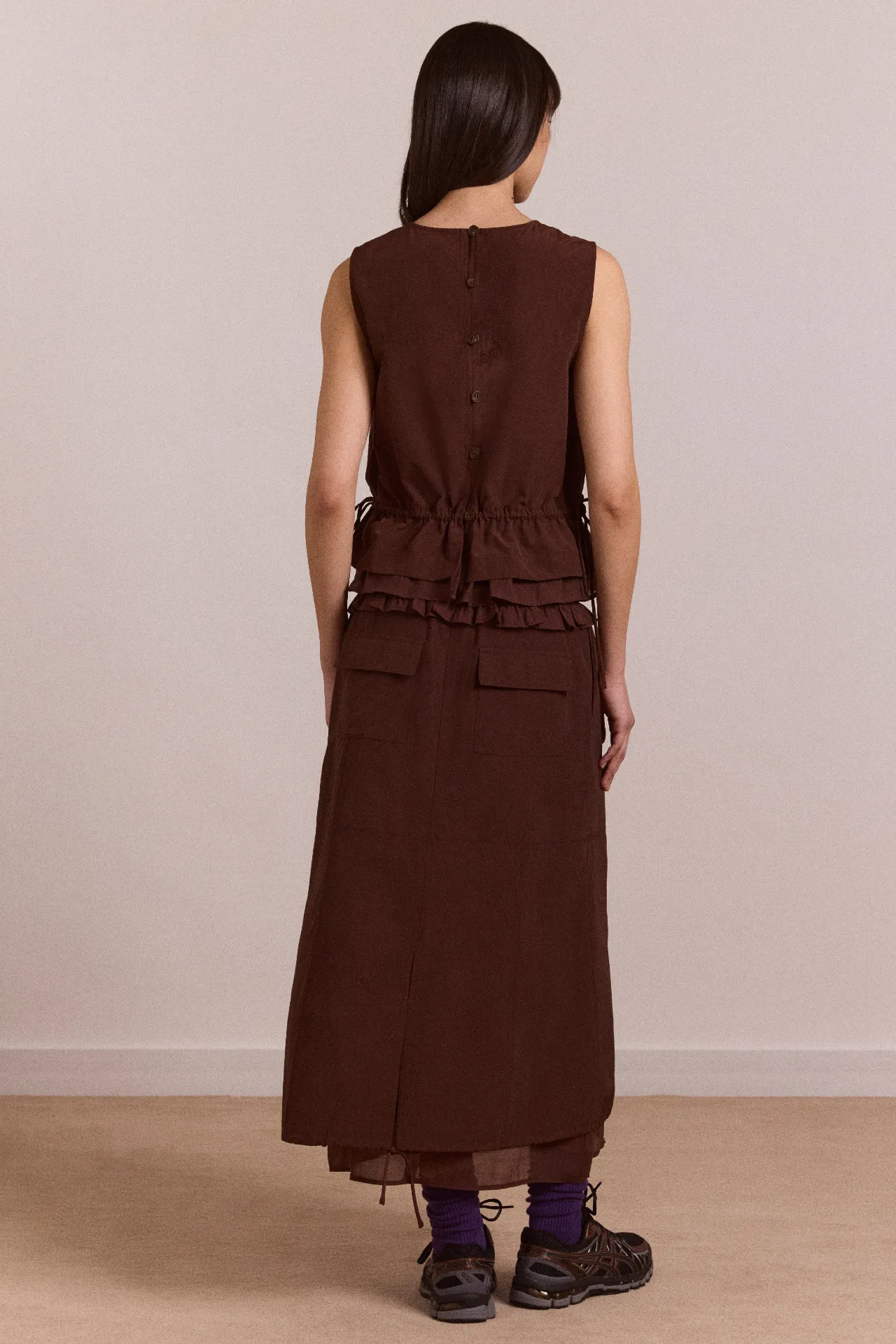 amber double layer midi skirt - choc sold by Damson Madder product image thumbnail 4