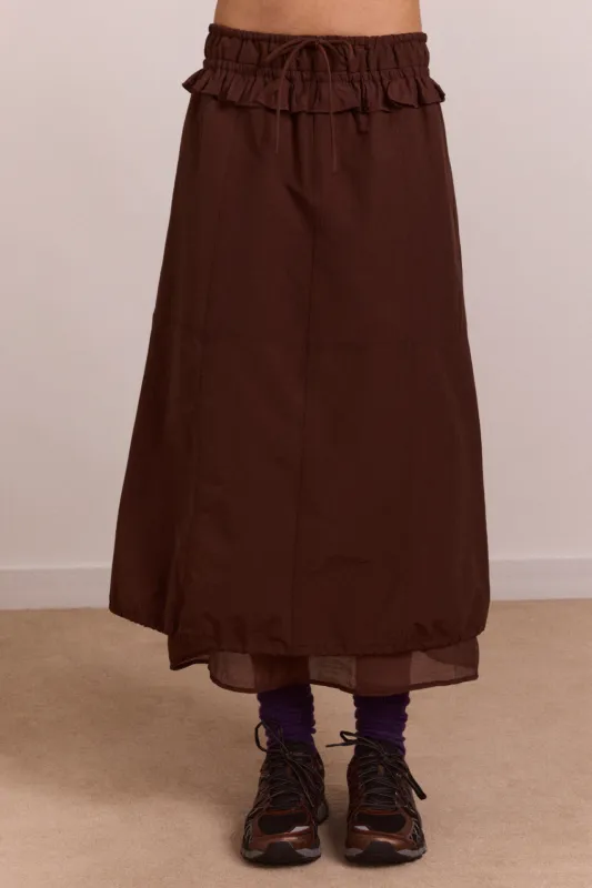 amber double layer midi skirt - choc made by Damson Madder