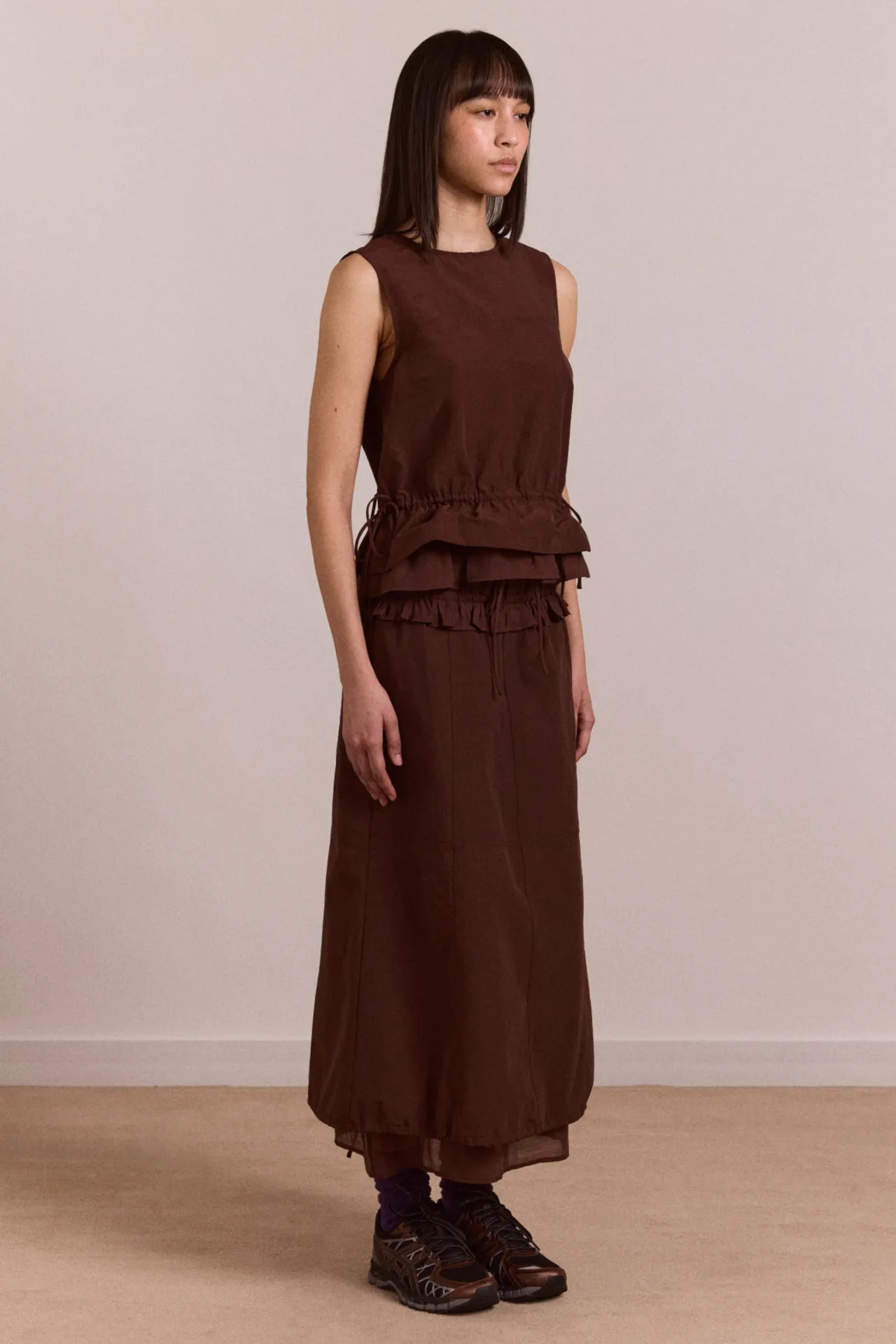 amber double layer midi skirt - choc sold by Damson Madder product image thumbnail 3