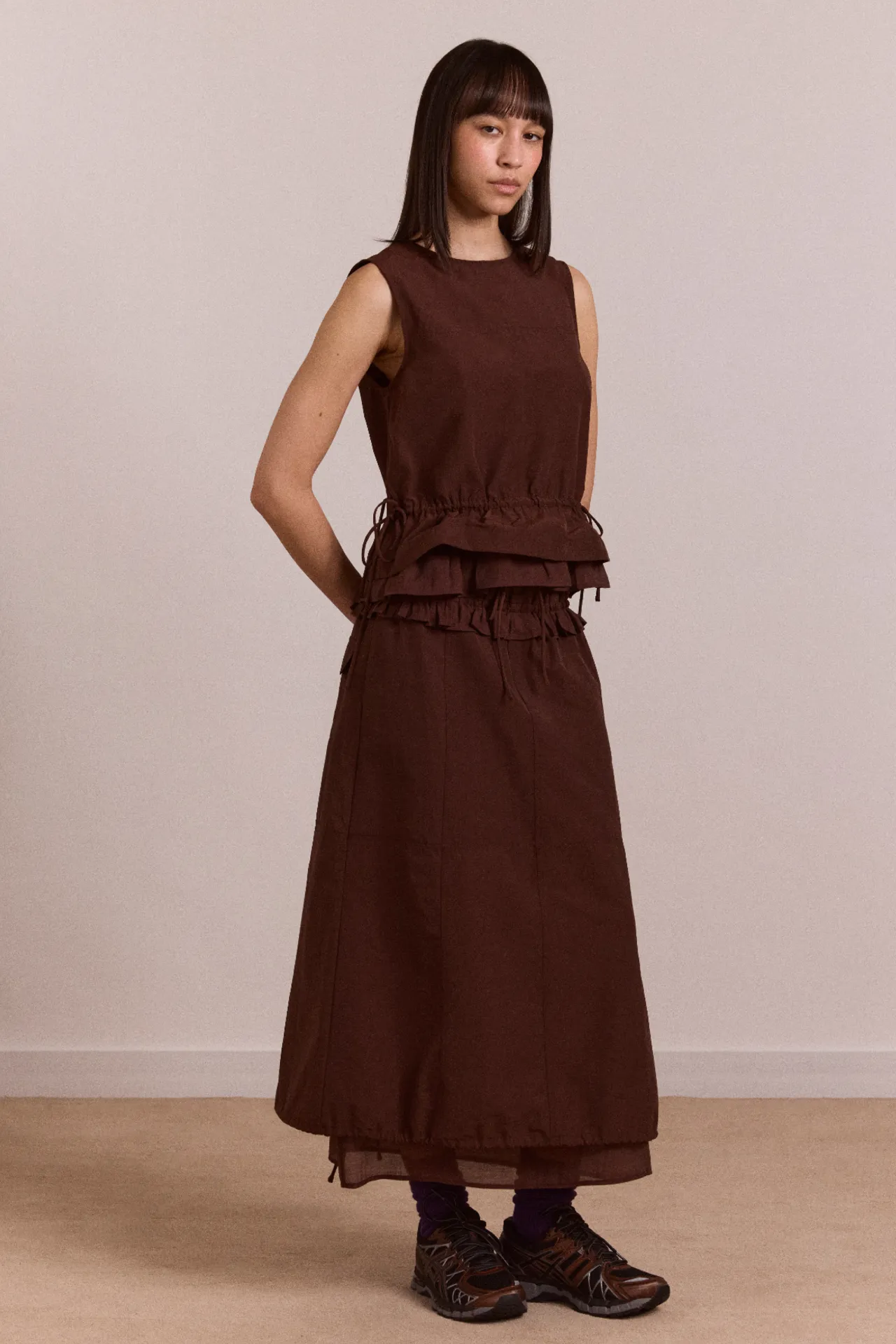 amber double layer midi skirt - choc sold by Damson Madder product image thumbnail 2