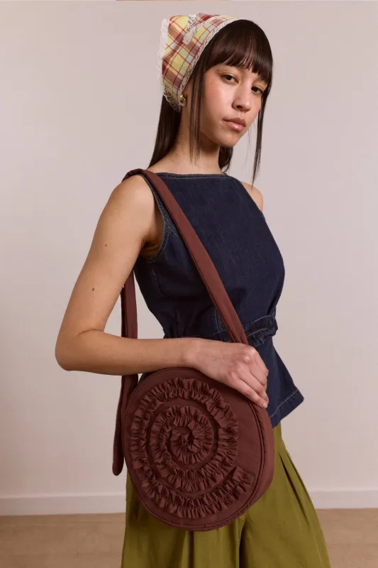 rae circle swirl bag - chocolate sold by Damson Madder