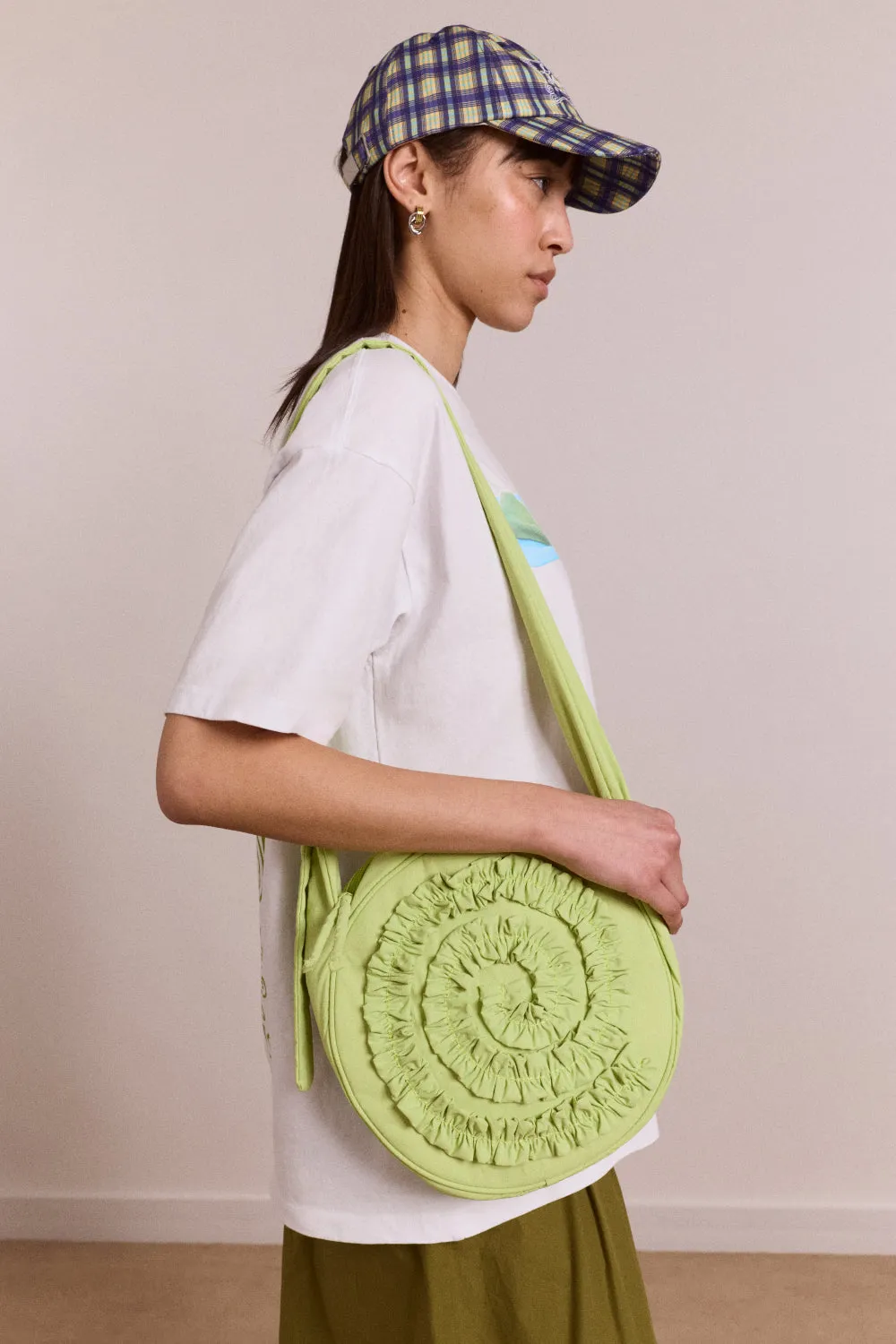 rae circle swirl bag - celery sold by Damson Madder
