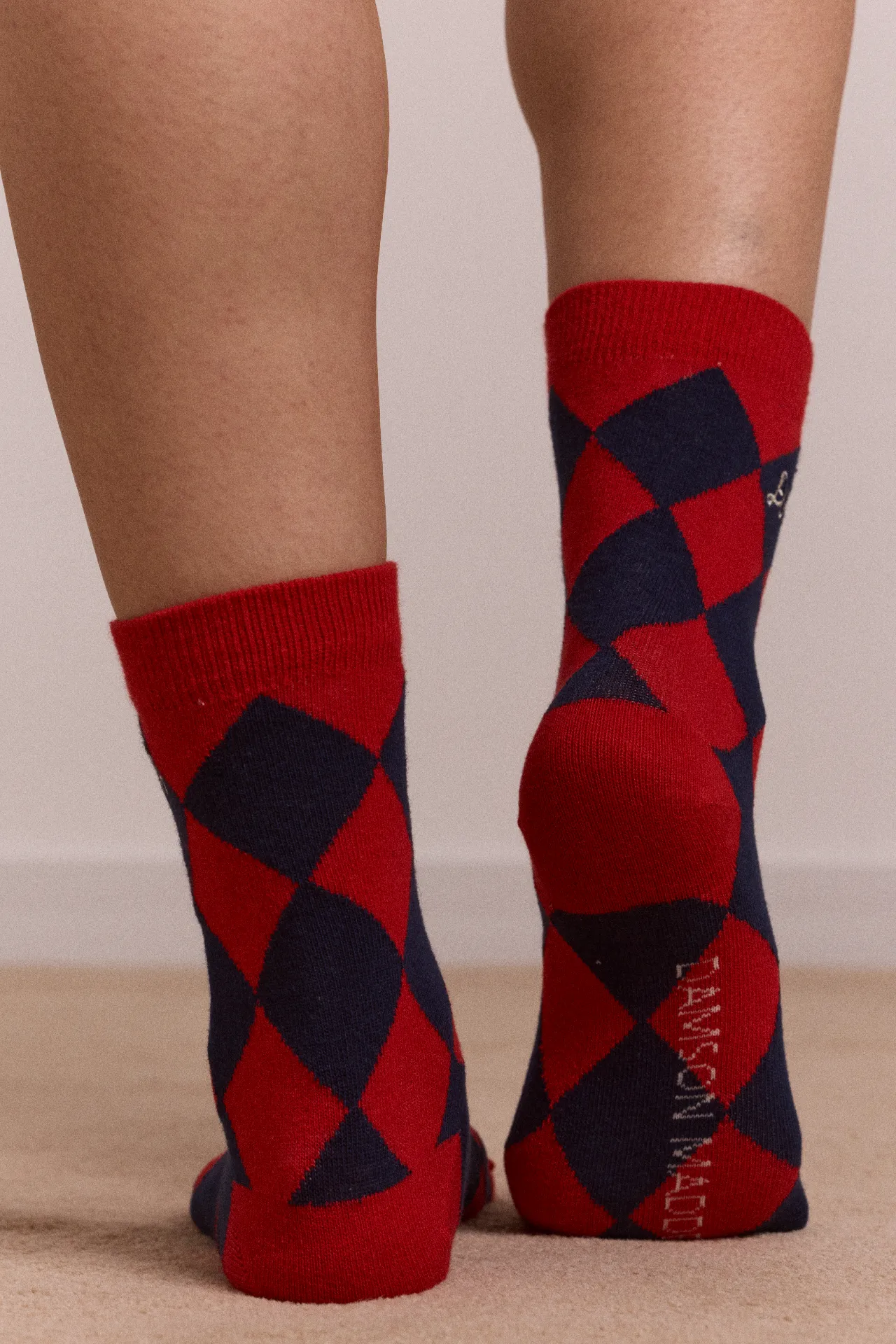 calf length socks - navy & red harlequin sold by Damson Madder product image thumbnail 3