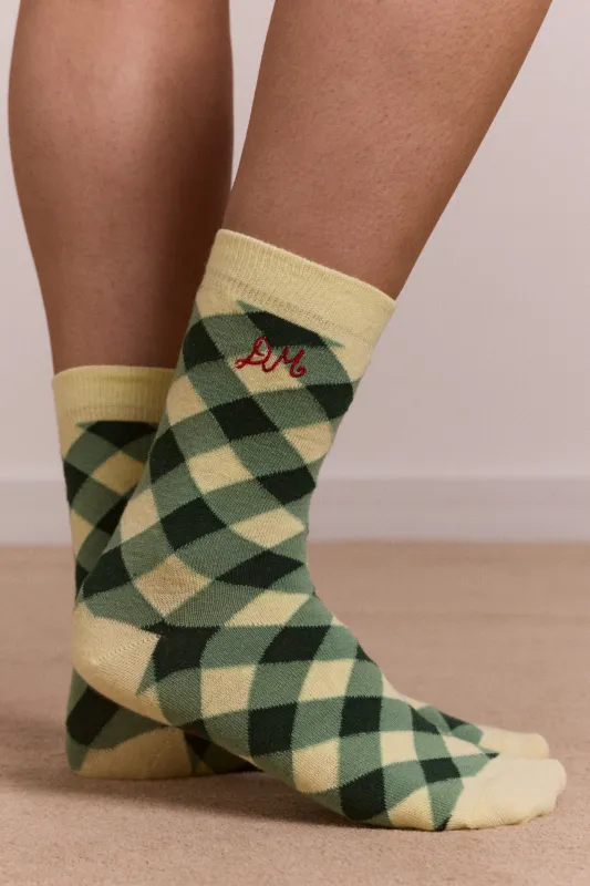 calf length 2 pack socks- gingham made by Damson Madder