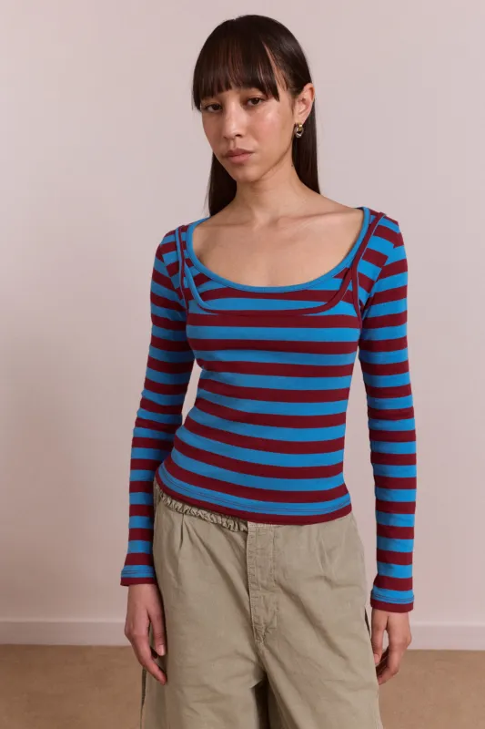 avielle double layer top - blue stripe made by Damson Madder