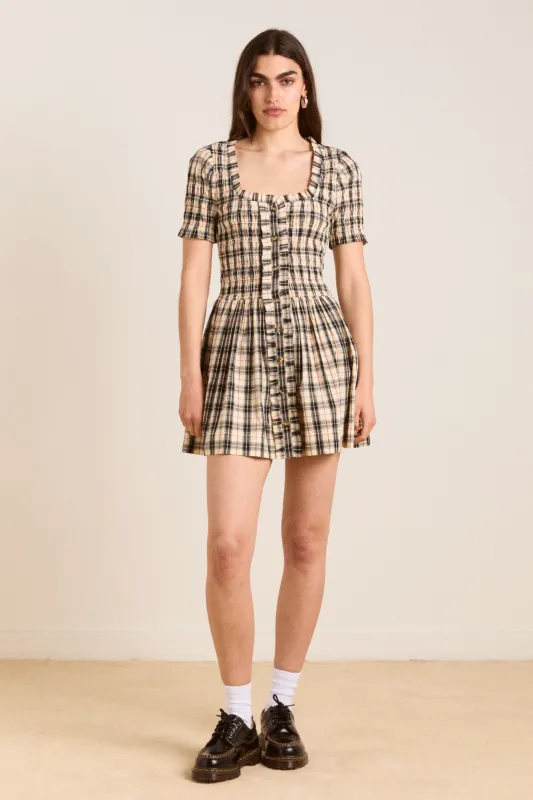 mansi mini dress - butter check made by Damson Madder