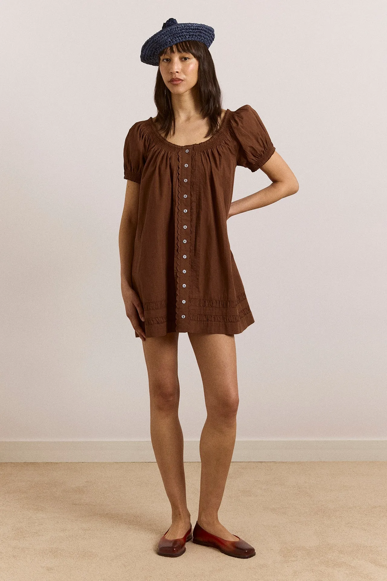 jayne mini dress - choc sold by Damson Madder