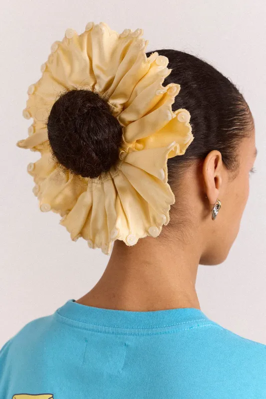 button detail scrunchie - yellow satin made by Damson Madder