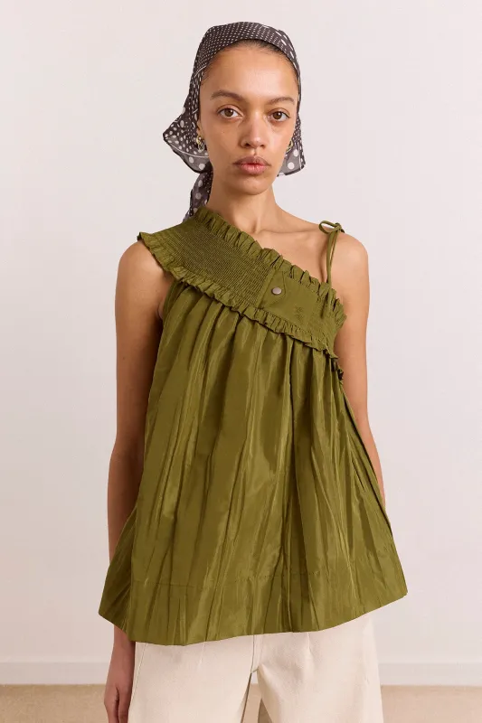 alma cami - olive taffeta made by Damson Madder