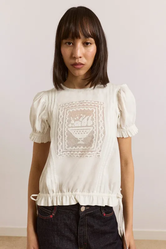 mabel lace insert blouse - white made by Damson Madder