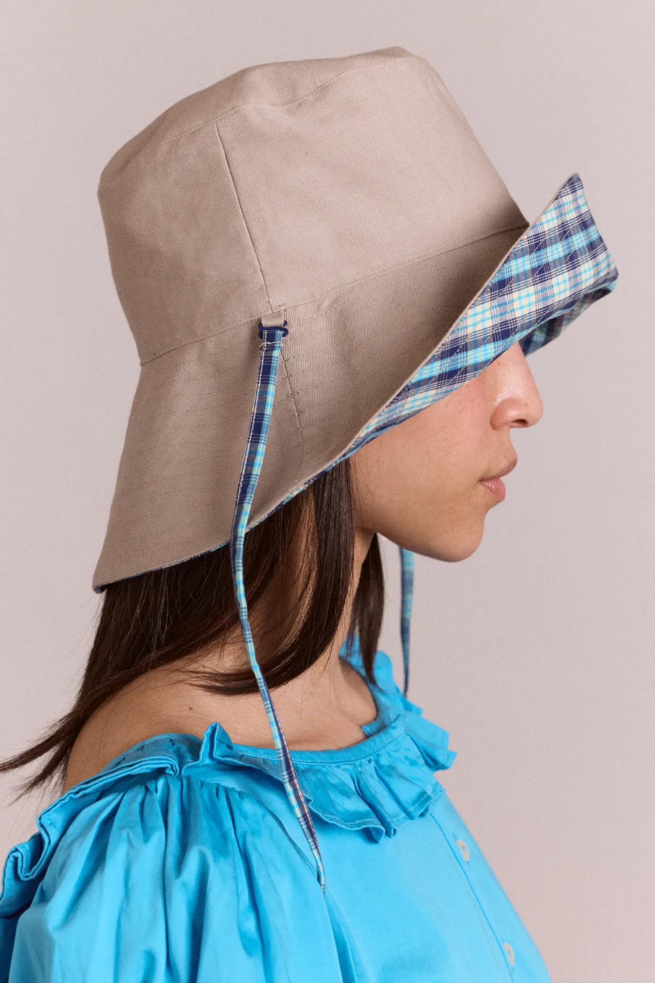 reversible sun hat - tomboy check & stone sold by Damson Madder product image thumbnail 2
