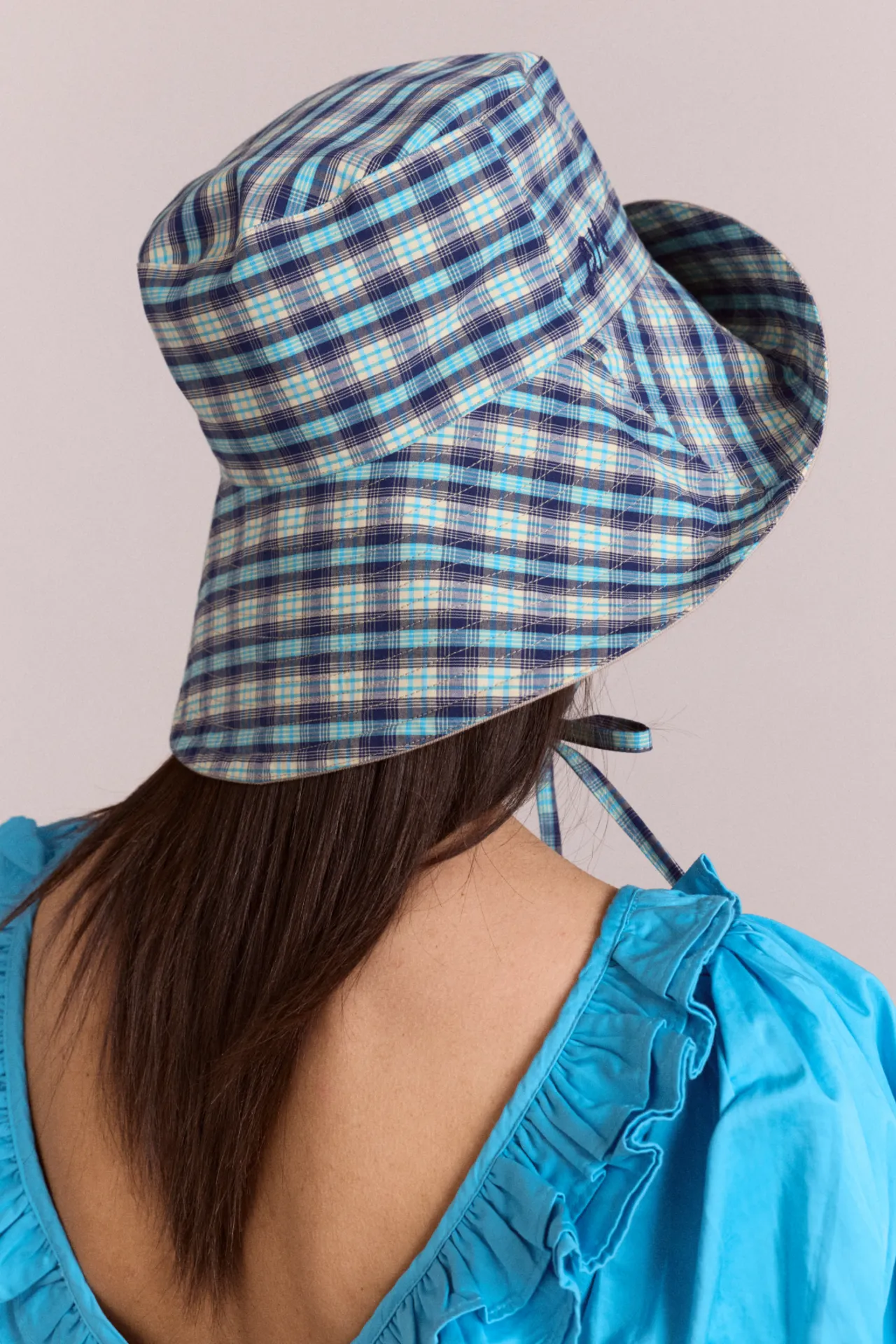 reversible sun hat - tomboy check & stone sold by Damson Madder product image thumbnail 5