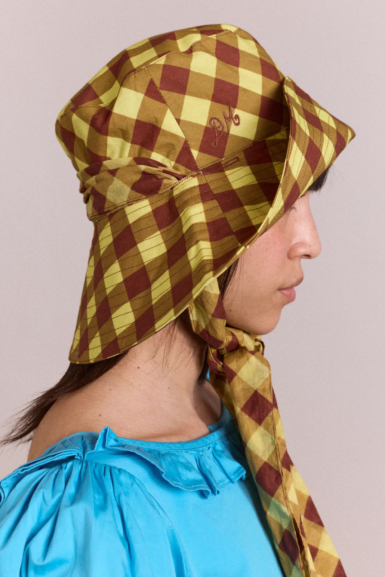 sunhat with tie - avo & choc gingham sold by Damson Madder product image thumbnail 4