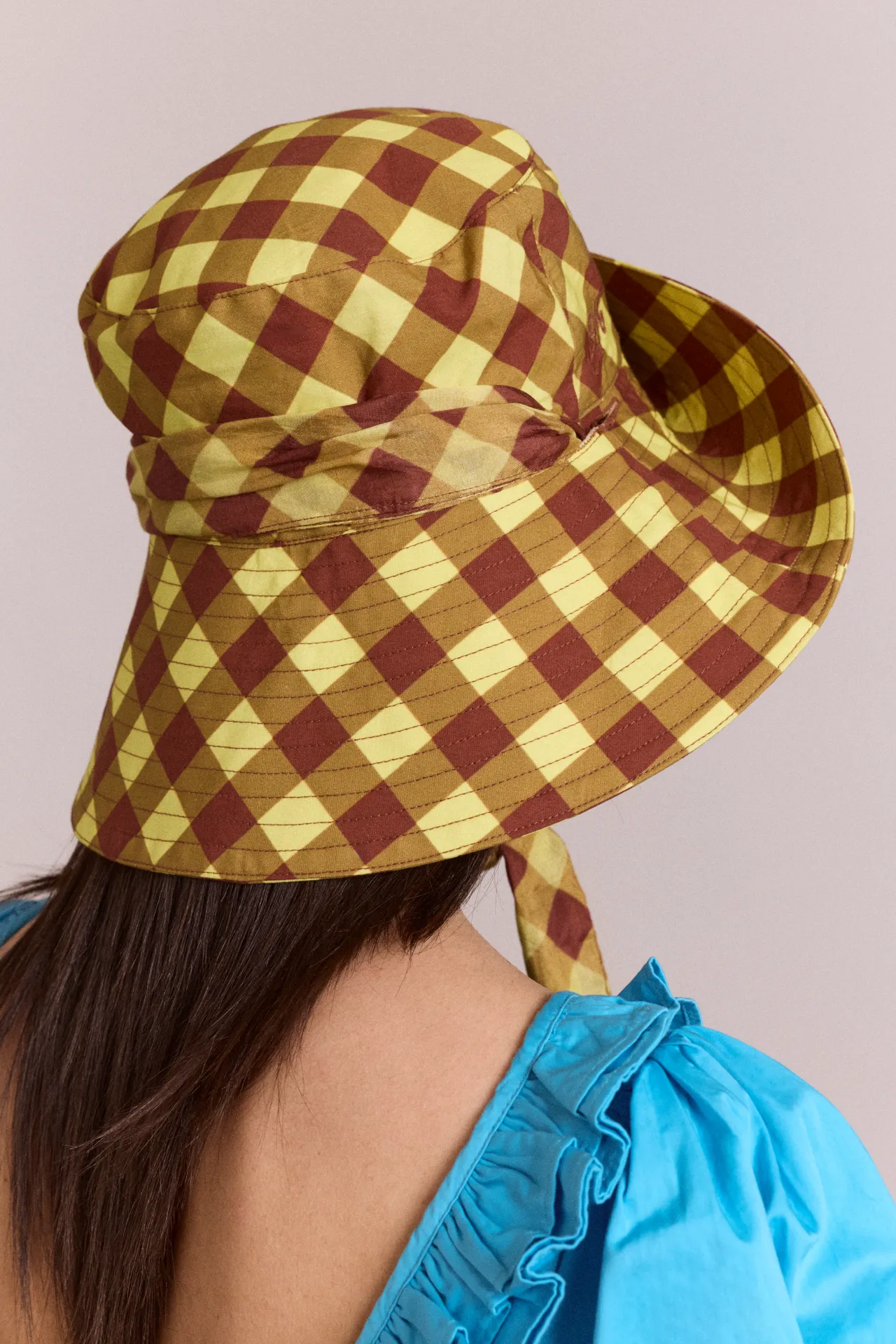 sunhat with tie - avo & choc gingham sold by Damson Madder product image thumbnail 5