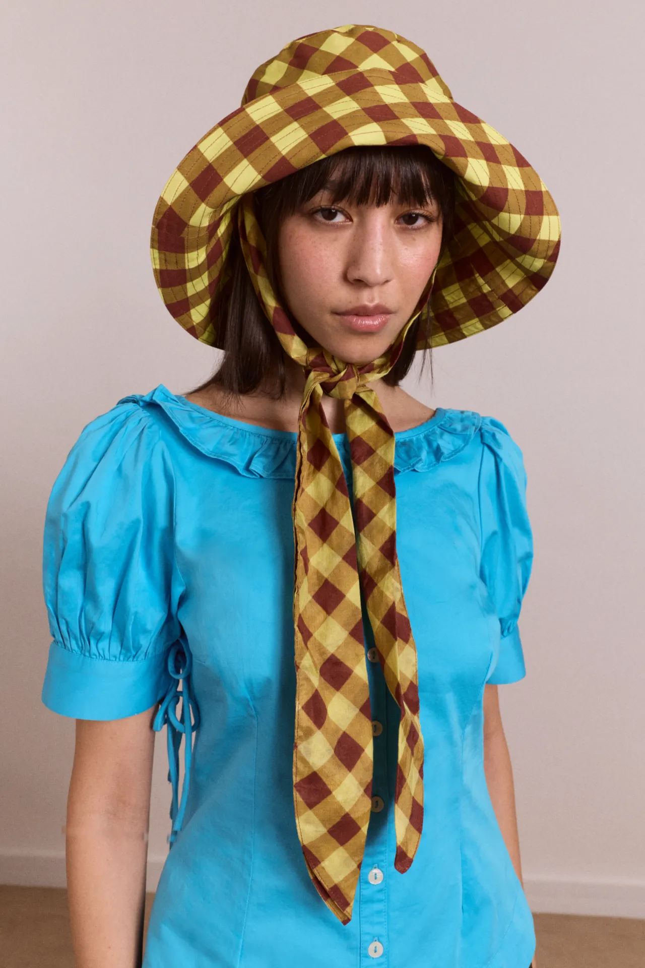 sunhat with tie - avo & choc gingham sold by Damson Madder product image thumbnail 3