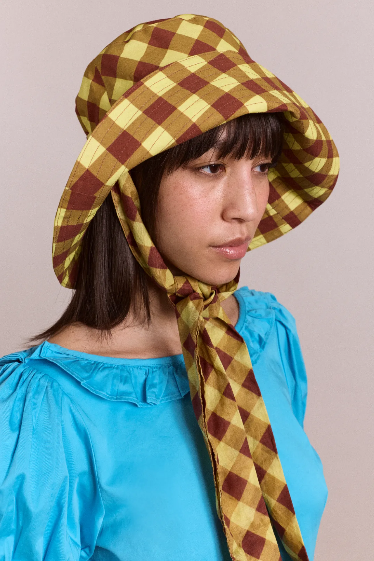 sunhat with tie - avo & choc gingham sold by Damson Madder product image thumbnail 2