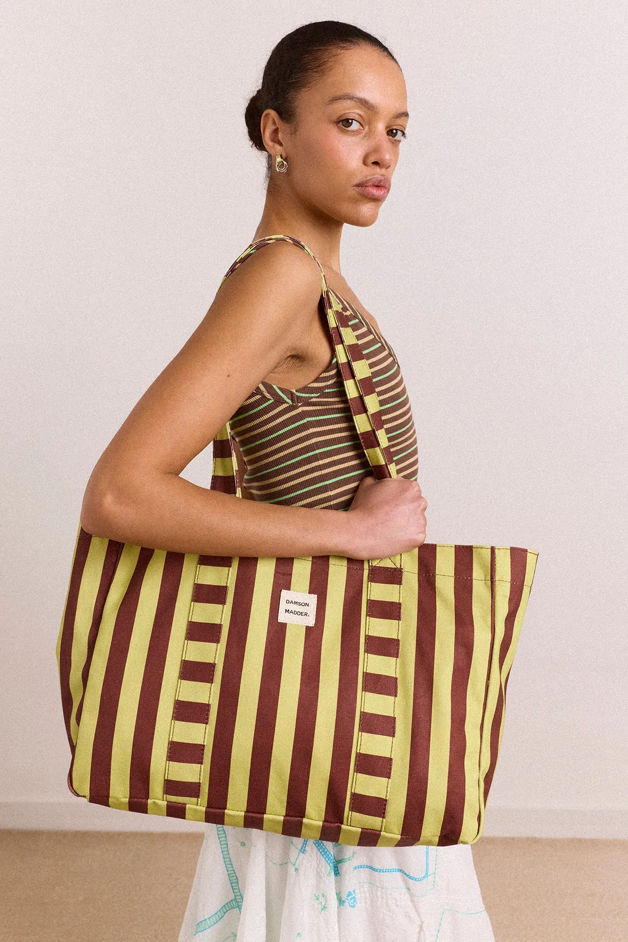 Large Canvas Tote Bag - Green Stripe sold by Damson Madder