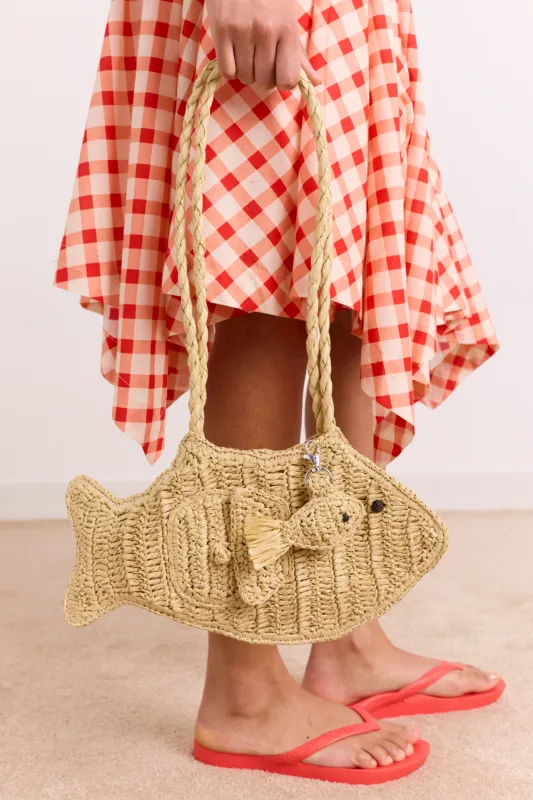 Raffia Fish Bag With Bag Charm - Natural made by Damson Madder