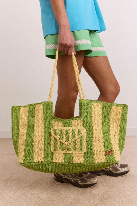 Orla Oversized Raffia Beach Bag - Apple Stripe made by Damson Madder